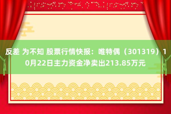 反差 为不知 股票行情快报：唯特偶（301319）10月22日主力资金净卖出213.85万元