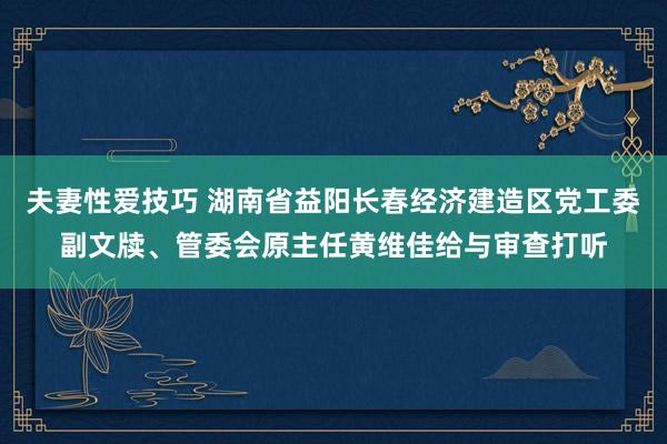 夫妻性爱技巧 湖南省益阳长春经济建造区党工委副文牍、管委会原主任黄维佳给与审查打听