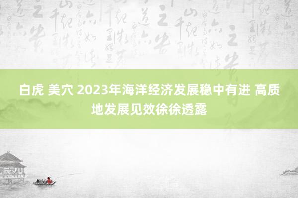 白虎 美穴 2023年海洋经济发展稳中有进 高质地发展见效徐徐透露