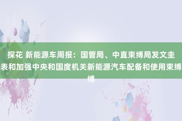 探花 新能源车周报：国管局、中直束缚局发文圭表和加强中央和国度机关新能源汽车配备和使用束缚