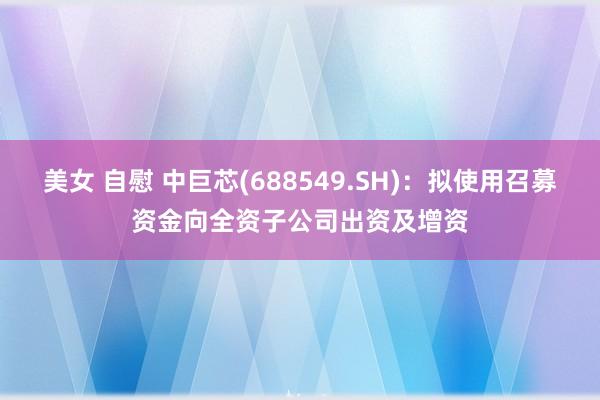 美女 自慰 中巨芯(688549.SH)：拟使用召募资金向全资子公司出资及增资