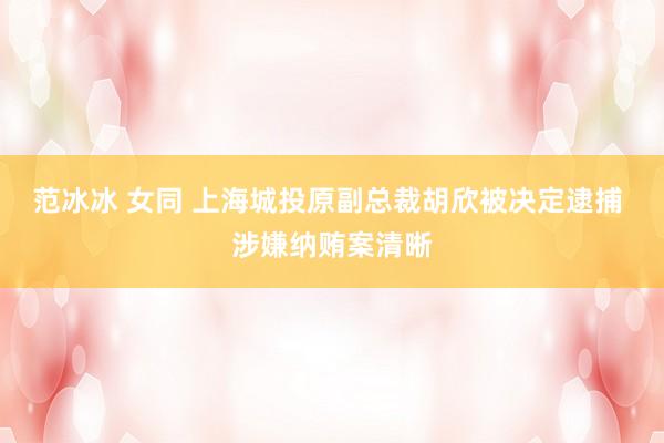 范冰冰 女同 上海城投原副总裁胡欣被决定逮捕 涉嫌纳贿案清晰