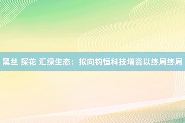 黑丝 探花 汇绿生态：拟向钧恒科技增资以终局终局