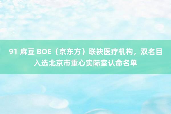 91 麻豆 BOE（京东方）联袂医疗机构，双名目入选北京市重心实际室认命名单